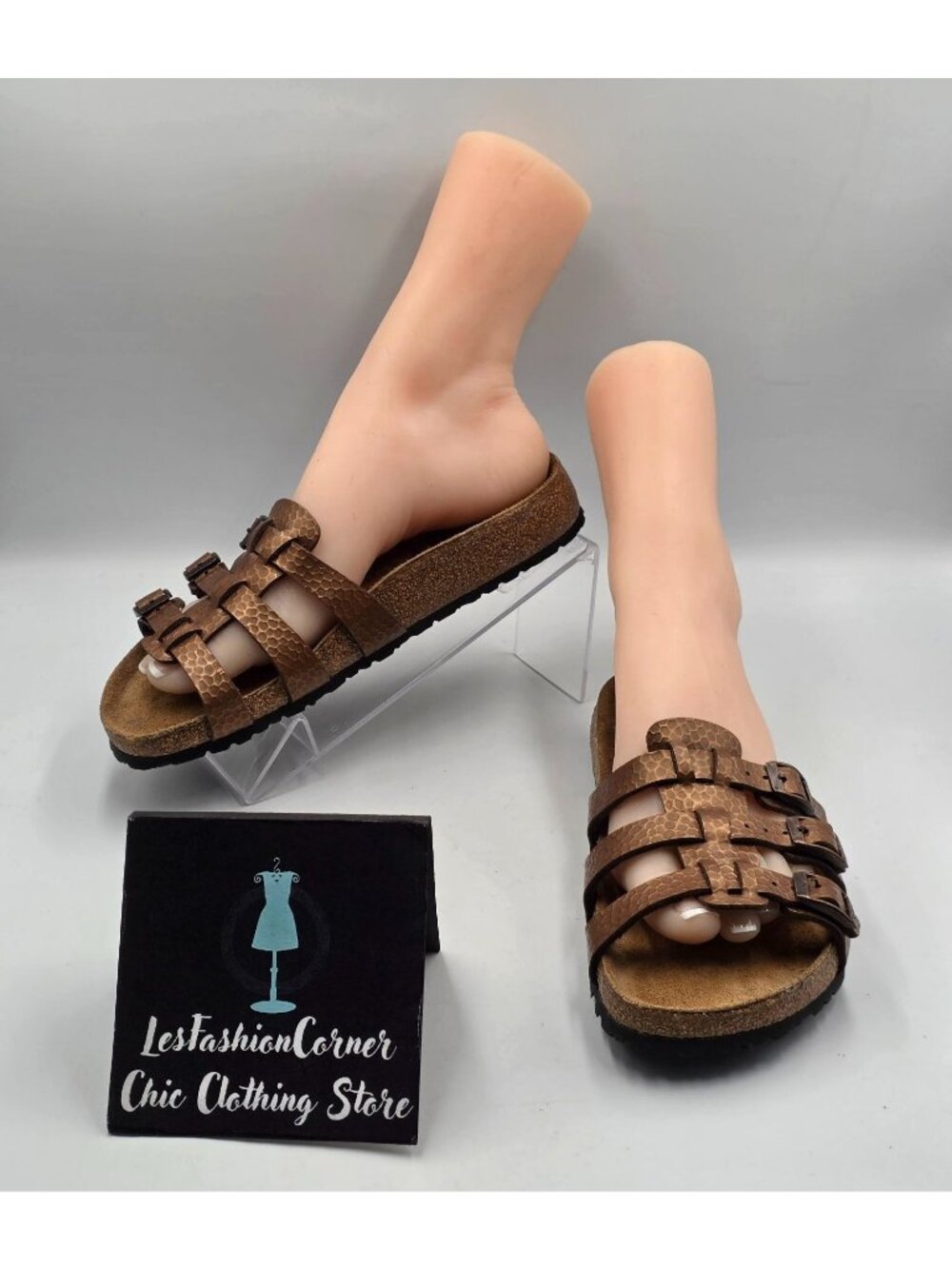 Birkis Birkenstock Women's Bronze Leather Xenia Strap Slides Sandals Size 6 3820